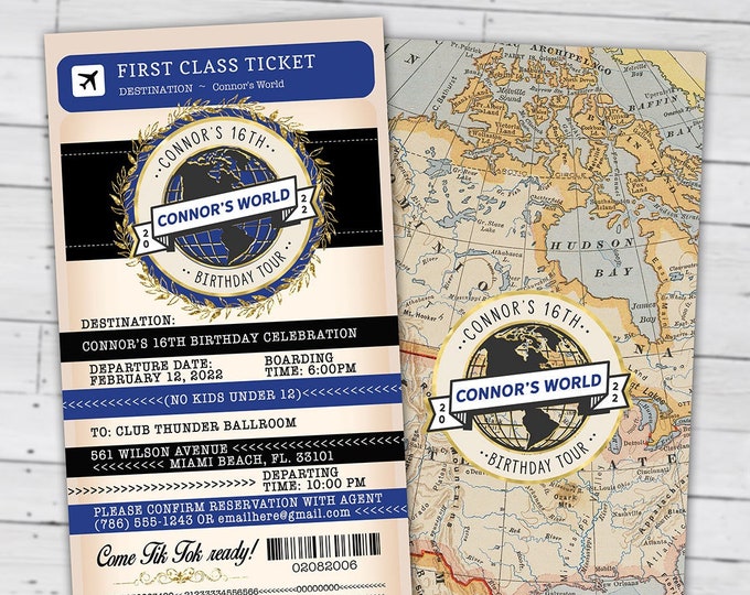 Passport, ticket invitation, travel birthday party invitation, retirement party, going away party, travel, Bar Mitzvah, Digital files only