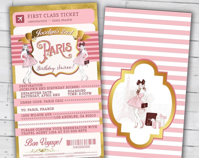 PASSPORT and TICKET, Sweet 16, Quinceanera invitation Girl birthday party, travel birthday party invitation- Paris, Digital files only