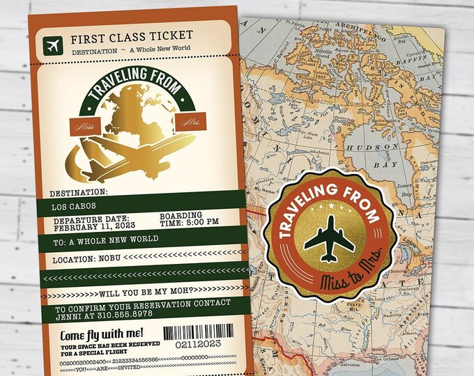 Passport and ticket bridal shower invitation, birthday party invitation, retirement party, going away party, wedding, Digital files only