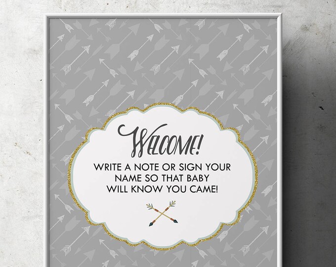 Tribal, powwow, Baby Shower, table sign, arrows, BOHO, Leave a note sign, party decor, boho baby shower