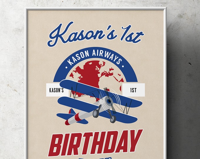 Party signs, Vintage Airplane, birthday, luggage tag- Vintage, Airplane / Birthday Party, first birthday, 1st, 60th