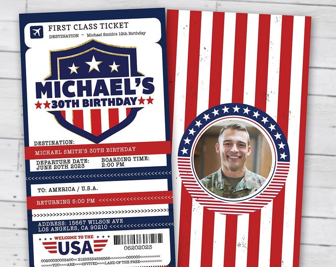 American passport invitation, Birthday invitation, military invite, USA invite, Fourth of July party, Patriotic invite, Digital files only