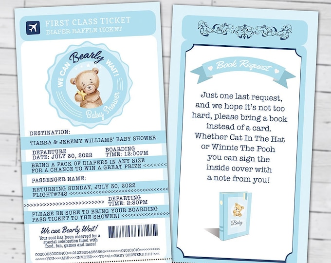 Teddy Bear Baby Shower Invitation, We can Bearly Wait, Bearly Wait Baby Shower Invitation, passport invitation