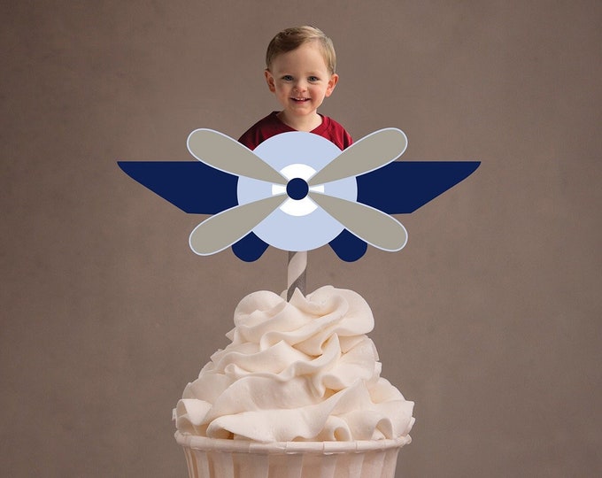 Photo Cupcake Toppers Digital File, Pilot, airplane birthday, vintage airplane,Birthday Party, first birthday , 1st, Airplane, party decor