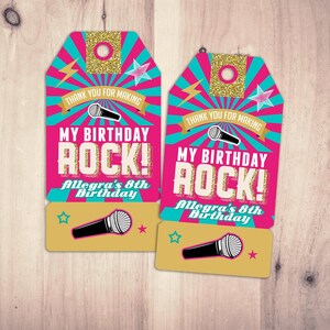 Party favor tag, RockStar birthday, favor, boy birthday, personalized label, rockstar party, rock star birthday, rockstar, 80&#39;s, retro