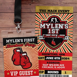 Boxing ticket invitation, Knockout invite, Boxing birthday party, Boxing, Boxing baby shower, Sports party, digital files only