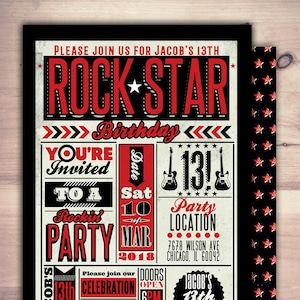 Rock Star invitation, pop star invitation, rock star party, pop star, rock star theme, karaoke party, music invitation,  printable