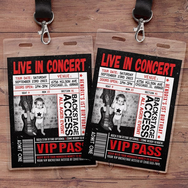 VIP pass invitation, backstage pass, VIP invitation, birthday invite, Rockstar Birthday invite, concert ticket invitation, Rockstar party