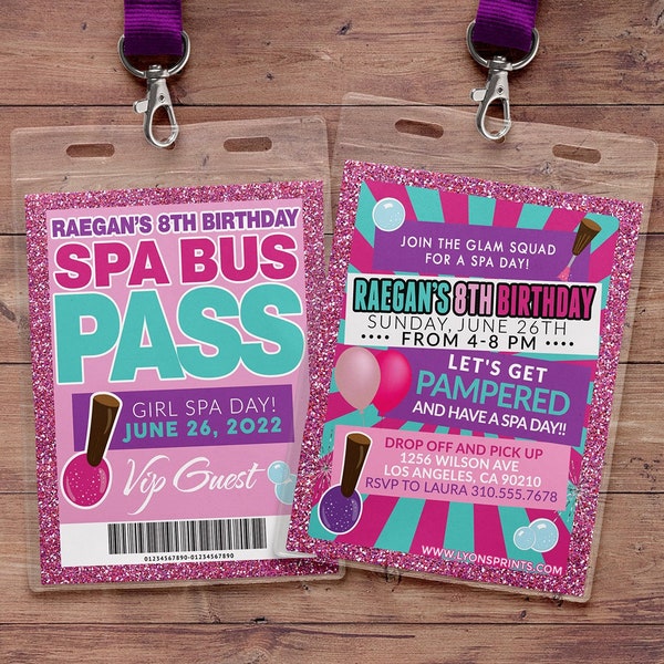 Limo party, spa bus, party bus pass, Spa party, primping, Pop star, Rock Star VIP pass, birthday party invitation, Digital files