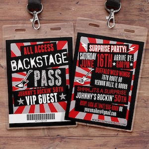 VIP PASS, backstage pass, Rockstar invite, birthday invitation, 40th, 30th, 21st, 50th, party favor, lanyard, Rockstar