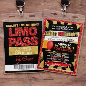 VIP PASS, Limo pass, Birthday party, 21st birthday, backstage pass, cocktail party, birthday invitation, wedding, bachelor, party bus