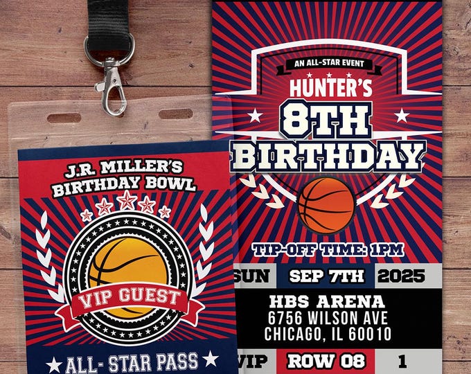 Basketball ticket Invitation, All Star Birthday, VIP pass, Birthday invitation, boy birthday, sports birthday, athletic, ticket invite