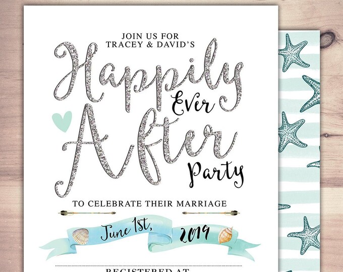 Happily ever after invitation, BOHO wedding shower Invitation, couples shower, arrows, beach, wedding, bridal shower invitation, nautical