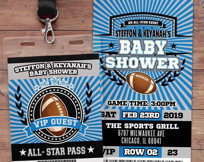 Football ticket Invitation, Baby Shower, All Star Birthday, VIP pass, sports birthday, Bar Mitzvah, football, Gender Reveal, football party