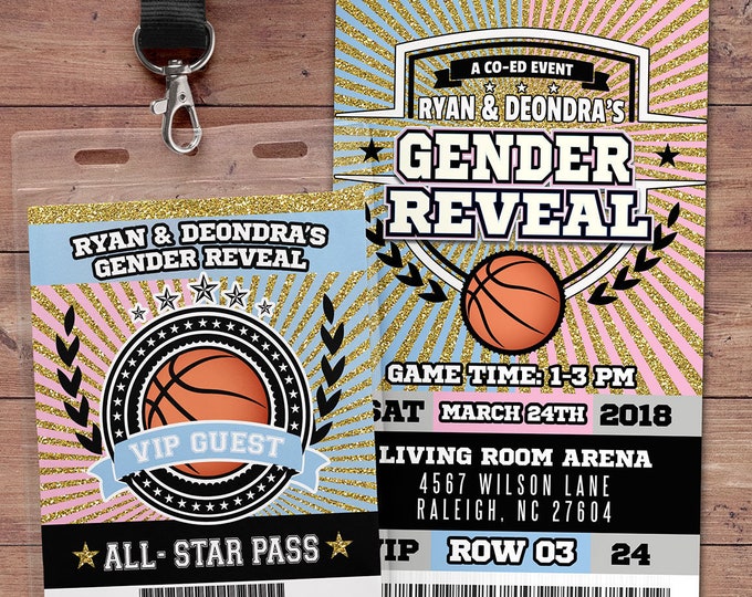 Basketball  ticket Invitation, Baby Shower, All Star Birthday, VIP pass,, gender reveal, sports birthday, baby boy, baby girl, Digital files