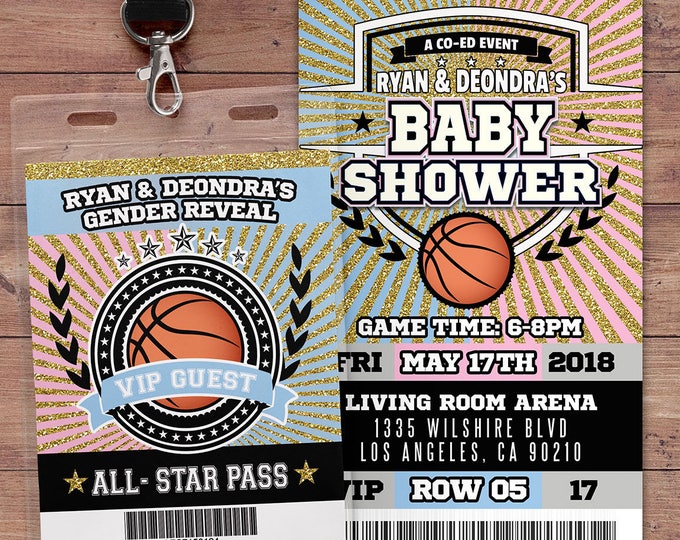 Basketball  ticket Invitation, Baby Shower, All Star Birthday, VIP pass,, gender reveal, sports birthday, baby boy, baby girl, Digital files