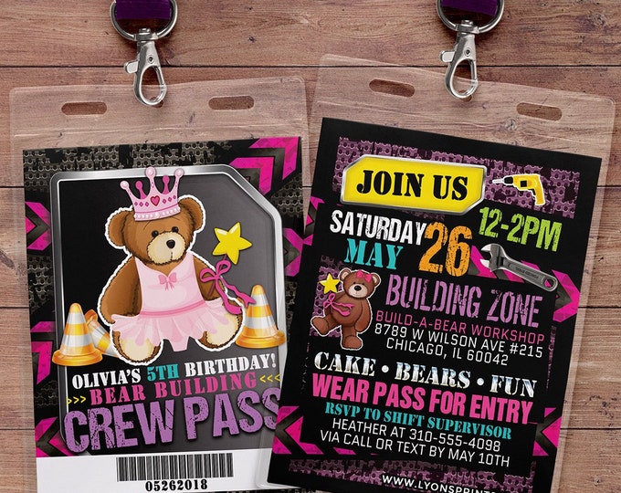 Build Bear Birthday Party Invitation, Teddy, boy birthday, girl birthday, princess party, construction, build bear birthday,  teddybear