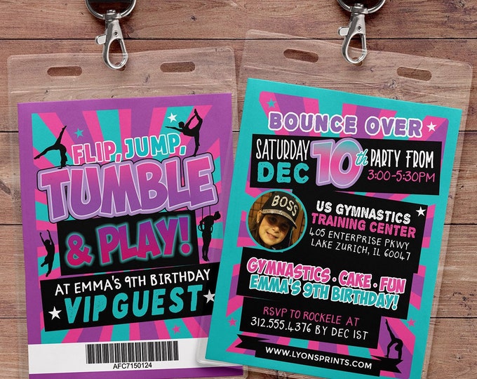 Gymnastic Invitations, Gymnastics Birthday Invitation, Gymnastics Party Invitation, Gymnastics Invite, VIP pass, Birthday invite