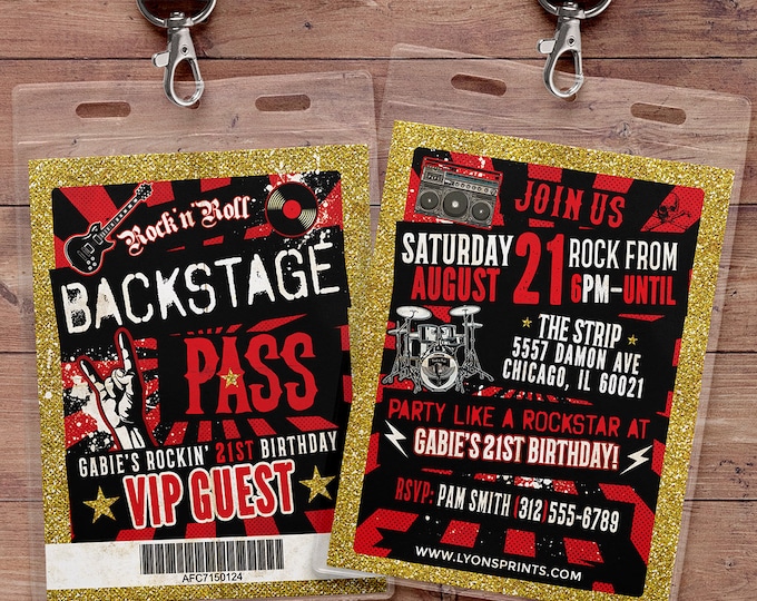 Punk Rock, VIP PASS, backstage pass, Vip invitation, birthday, pop star, rock star birthday, roller-skate party VIP, 80's,