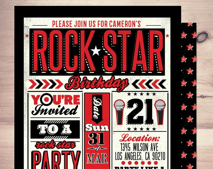 Rock Star invitation, pop star invitation, rock star party, pop star, rock star theme, karaoke party, music invitation,  printable