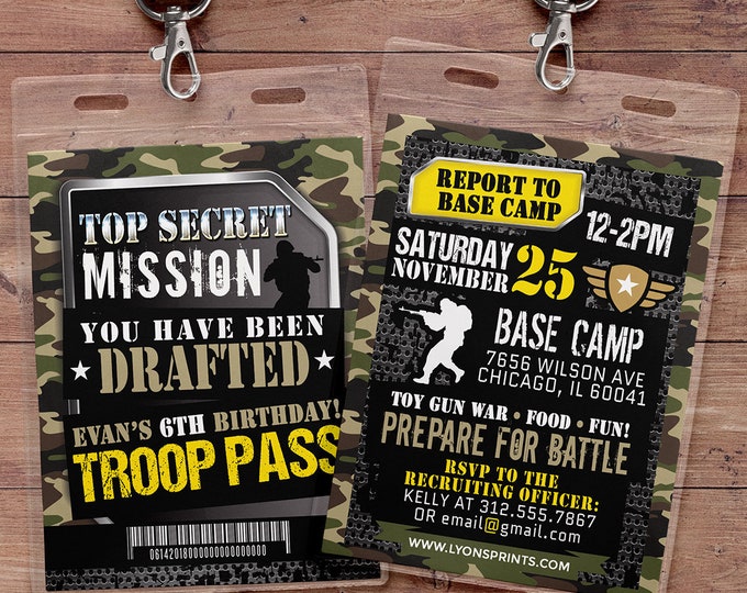 Army Invitation, toy gun invitation, paintball invitation, Army Camo Birthday Invitation, Military Party Boot Camp, Camouflage Invite