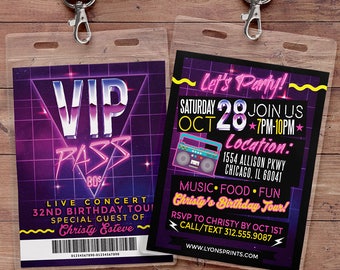 80s party, 80s, Hip Hop, hair metal, VIP PASS, backstage pass, Vip invitation, birthday invitation, birthday, fresh prince, Digital files