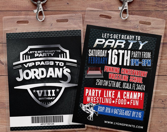 Wrestling invitation, wrestle party, Ticket Birthday Invitation, boy's birthday, 30th, 40th, boxing, fighting, wrestling party, VIP pass