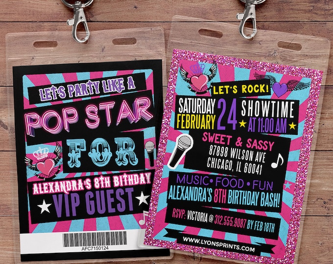 Disco, Retro, neon, VIP PASS, backstage pass, Vip invitation, birthday invitation, pop star, bridal shower invite, Rock Star birthday,