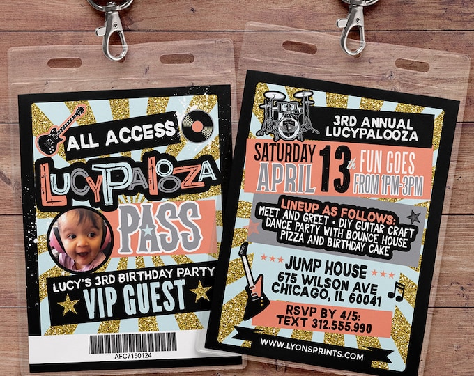 Rock Star, VIP PASS, backstage pass, Vip invitation, birthday, pop star, rock star birthday, roller-skate party VIP, 80's