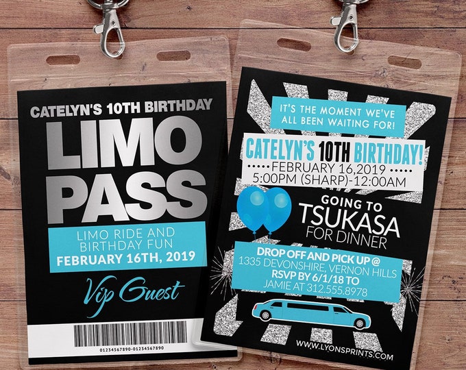 VIP PASS, Limo pass, Birthday party, 21st birthday, backstage pass, birthday invitation, wedding, bachelor, party bus, Digital files