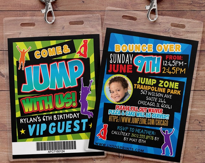 Jump invitation, Bounce house invitation, Trampoline birthday invitation, Pump It Up Party, trampoline party, jump birthday, VIP pass