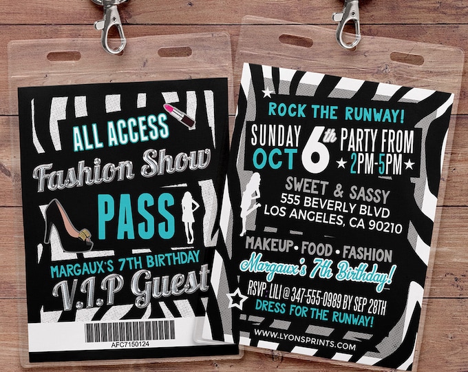 Rock the Runway, ticket birthday party invitation- popstar invitation-  rockstar party, fashion birthday, zebra print, high fashion, runway