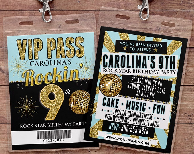 Any age, birthday invitation, rock star, VIP PASS, backstage pass, concert ticket, birthday invitation, wedding, baby shower, party favor