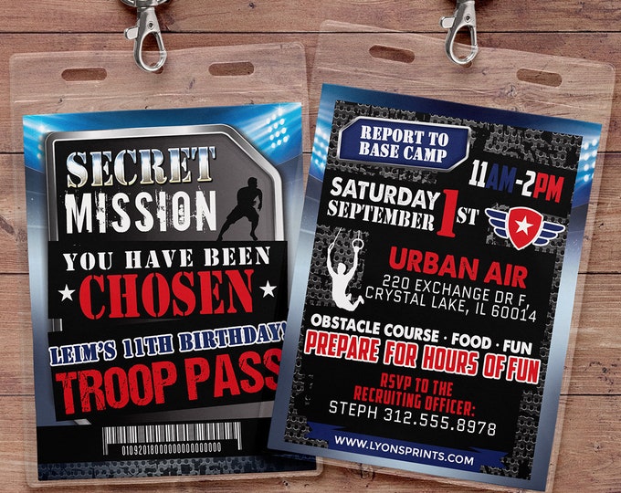 Army Invitation, warrior invitation, Ninja invite, paintball invitation, gymnastics Invitation, Military Party, Boot Camp,Obstacle course