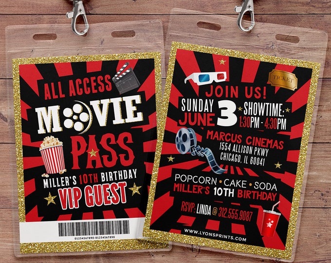 VIP Pass Birthday Invitation, Hollywood Birthday Invite, Red Carpet Sweet 16 Invitation, Hollywood Party