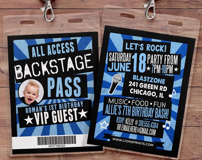 birthday invitation, rock star, VIP PASS, backstage pass, concert ticket, birthday invitation, wedding, baby shower, party favor