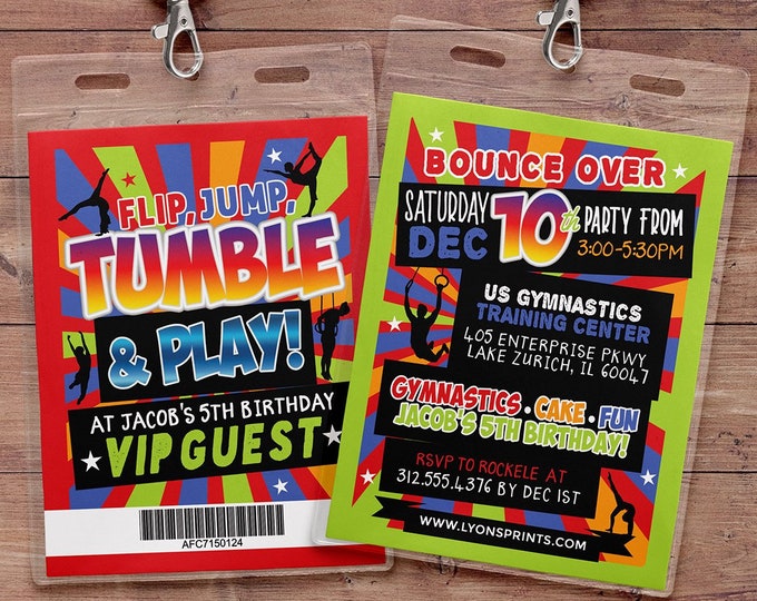 Gymnastic Invitations, Gymnastics Birthday Invitation, Gymnastics Party Invitation, Gymnastics Invite, VIP pass, Birthday invite