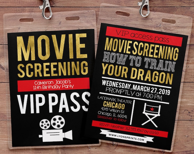 Movie pass, Hollywood Birthday, birthday invitation, VIP pass, backstage pass, Vip invitation, birthday invitation, Movie party, popcorn