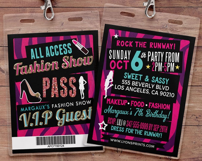 Rock the Runway, ticket birthday party invitation- popstar invitation-  rockstar party, fashion birthday, zebra print, high fashion, runway