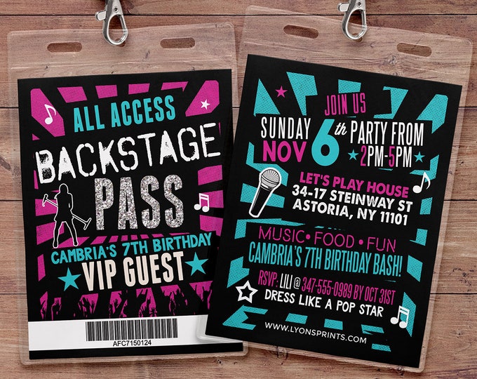 Disco, Retro, neon, VIP PASS, backstage pass, Vip invitation, birthday invitation, pop star, bridal shower invite, Rock Star birthday,