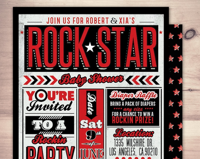 Rockstar baby shower invitation, Coed baby shower invitation,  Rock baby shower, couples baby shower, Rockabye baby, Music, digital files