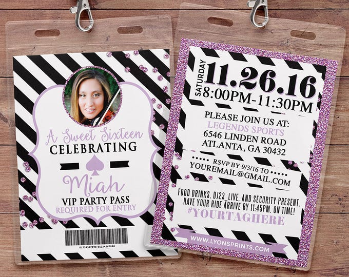 VIP PASS, invitation, Spade party, white party, 21st birthday, sweet 16, birthday invitation, wedding, baby shower, bridal shower
