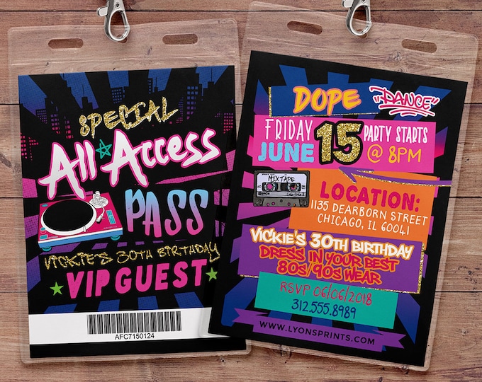 Hip Hop, Swagger, VIP PASS, backstage pass, Vip invitation, birthday invitation, pop star, lanyard, Graffiti, birthday, DJ, 90's party