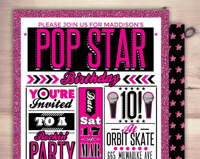 Rock Star invitation, pop star invitation, baby shower, rock star party, pop star, rock star theme, karaoke party, digital files