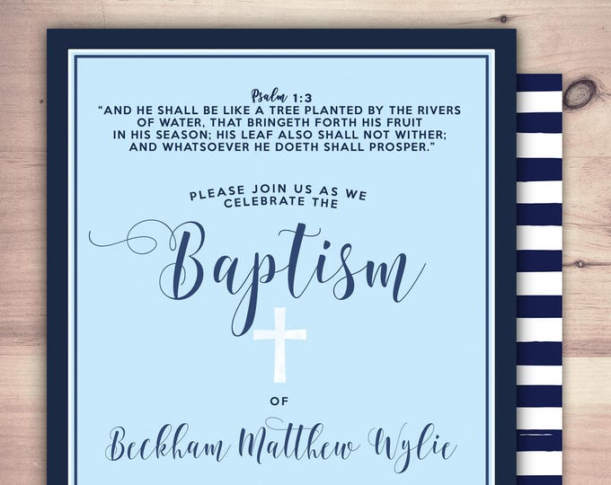 Baptism Invitation, Christening, Blue, Cross Christening Invitation, invitations, Nautical, Modern