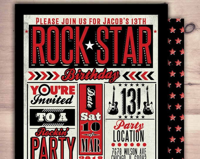 Rock Star invitation, pop star invitation, rock star party, pop star, rock star theme, karaoke party, music invitation,  printable