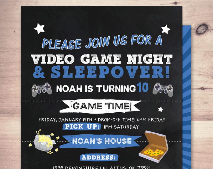 Sleepover party invitation / boy birthday invitations / sleepover invitation / super hero invitation / comic invitation /video game