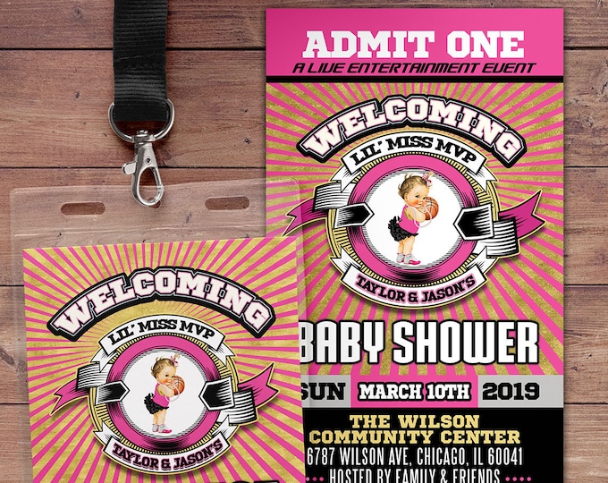 Free Throws or Pink Bows Invitation. PRINTABLE. Basketball or Bows Gender Reveal Invitation. Basketball or Bows baby shower. VIP pass