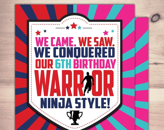 Thank you card, warrior party, Ninja party, paintball party, Army party, gymnastics Party, Boot Camp, Obstacle course