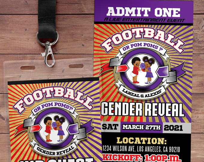 Football or pompoms Invitations, Touchdowns or Tutus Gender Reveal Invitation Touchdown or Tutus Invitation, Football baby shower invite